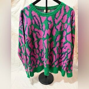 Umgee Pink and Green Patterned Sweater